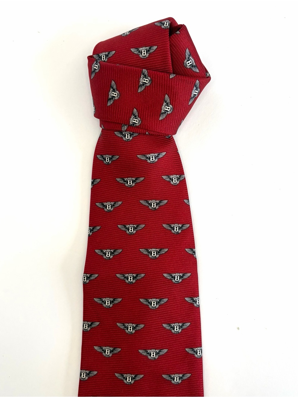 Quiet Luxury Bentley Red Logo Necktie Winged B Luxury Car Automotive Men’s Tie